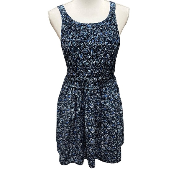 Free People Petunia Smocked Mini Jumper Dress Floral Open Back Blue Summer Sz XS - Picture 2 of 16